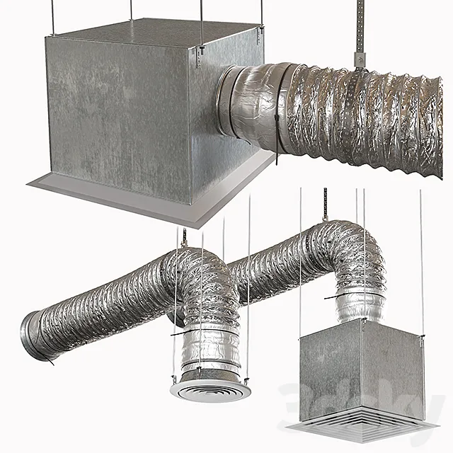 Corrugated ventilation pipe with diffuser 3DSMax File