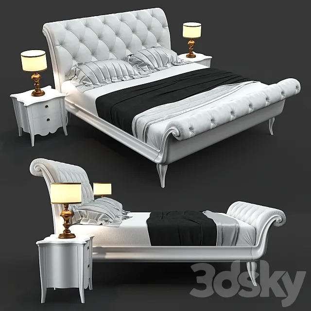 CorteZari Gaston bed Sofia bedside & lamp 3DS Max Model