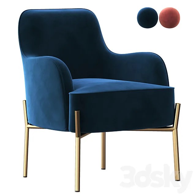 Corvus Penzing Velvet Upholstered Accent Chair with Golden Legs 3DSMax File