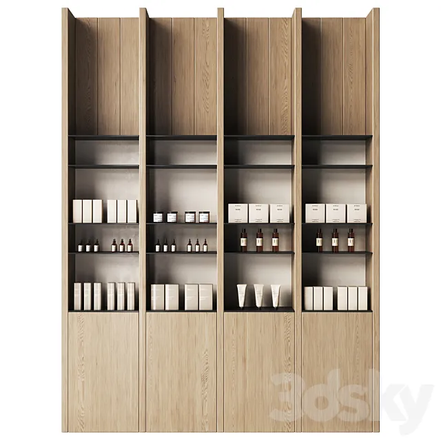 Cosmetics store with wooden eco shelves 3ds Max