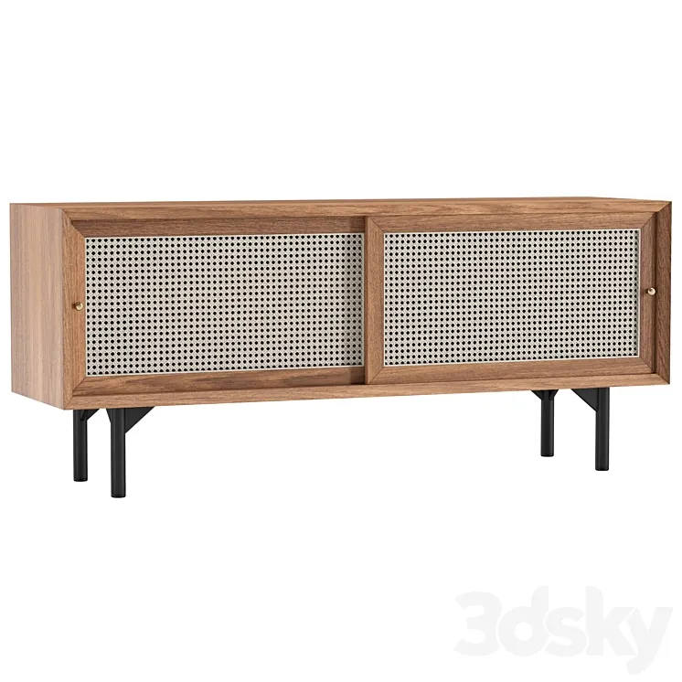 Cottage Natural TV Stand with Rattan Woven Doors 3DS Max Model