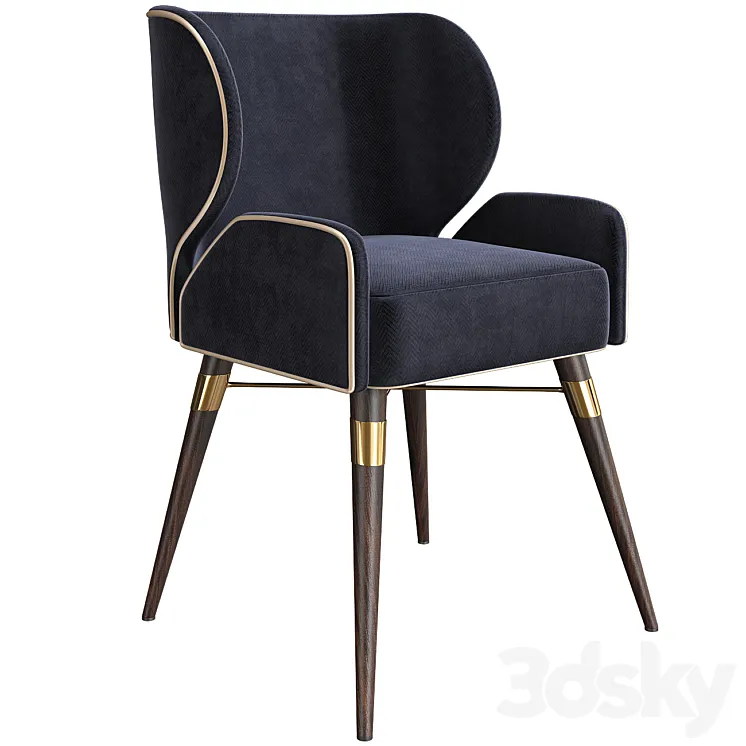 Cotton Louis I Dining Chair Walnut Legs Brass 3DS Max Model