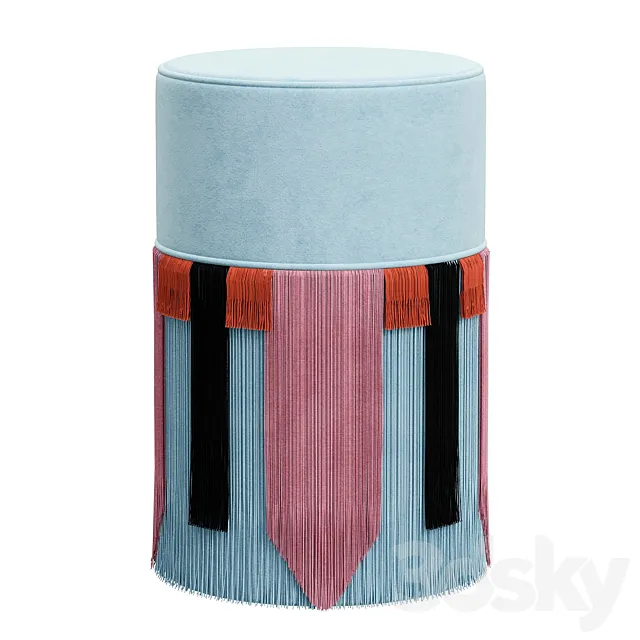 Couture Light Blue Pouf with Geometric Fringe Lorenza Bozzoli Design 3DS Max Model