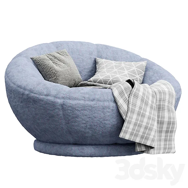 Cozy Sherpa Indigo Groovy Swivel Chair 3DS Max Model