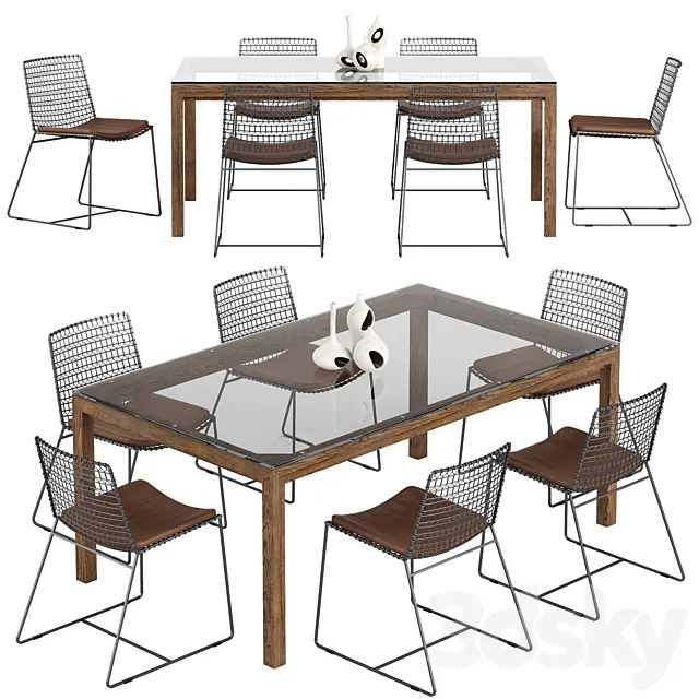 Crate and Barrel Tig chair Parsons table set 3ds Max