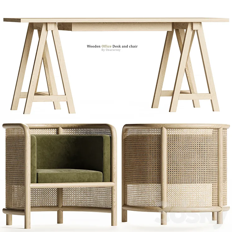 Crate & barrel – Haldeman Wood Desk with Chair set 3DS Max Model