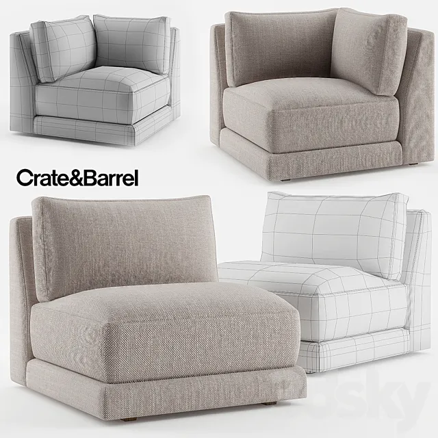 Crate & Barrel Moda Armless Chair + Moda Corner Chair 3DSMax File