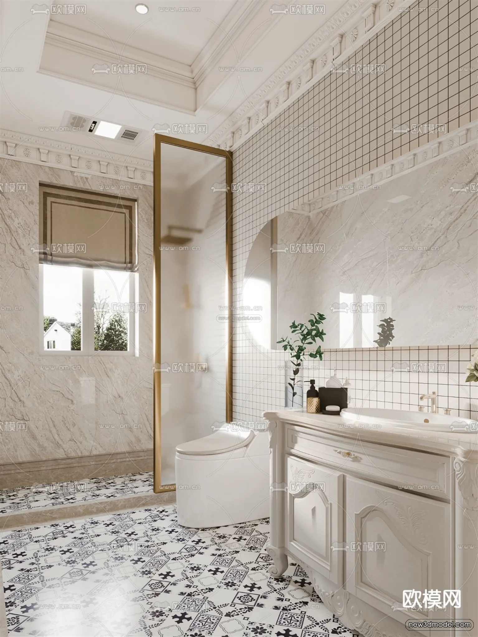 Cream Style Interior 3D Blocks – Bathroom 3D Model – 273 – CORONA