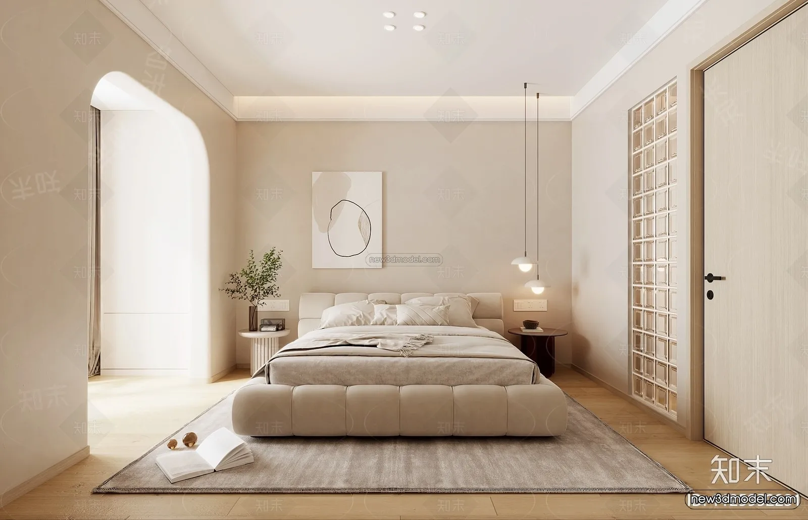 Cream Style Interior 3D Blocks – Bedroom 3D Model – 187 – VRAY
