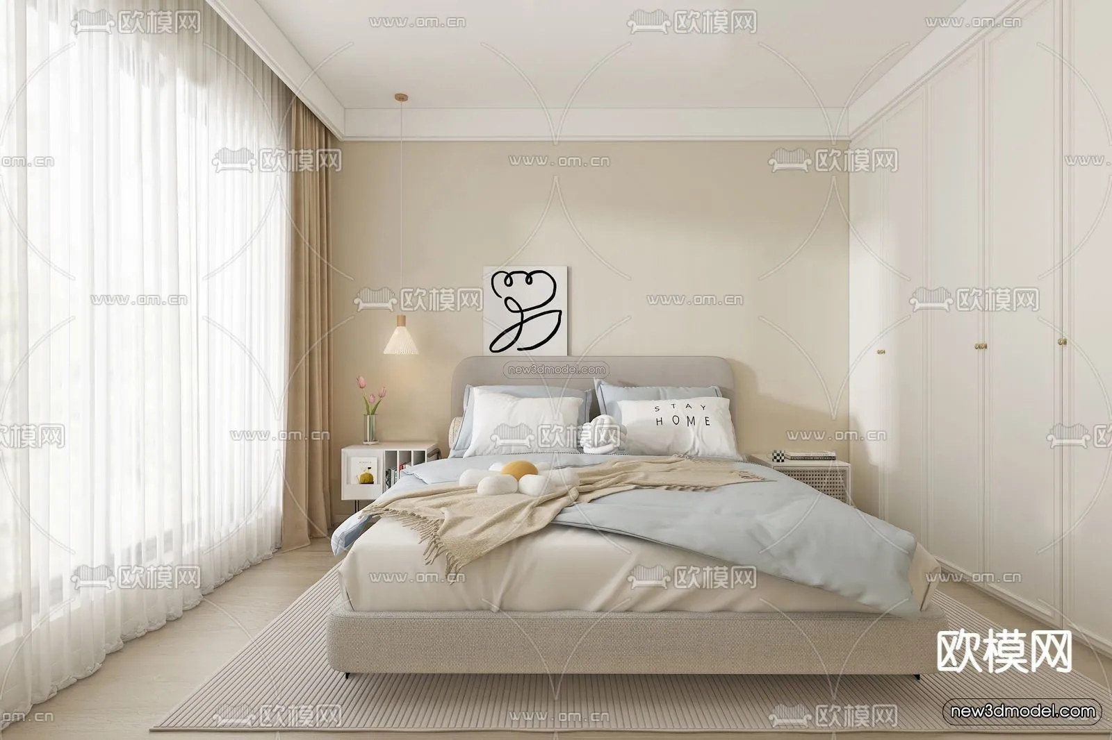 Cream Style Interior 3D Blocks – Bedroom 3D Model – 191 – VRAY