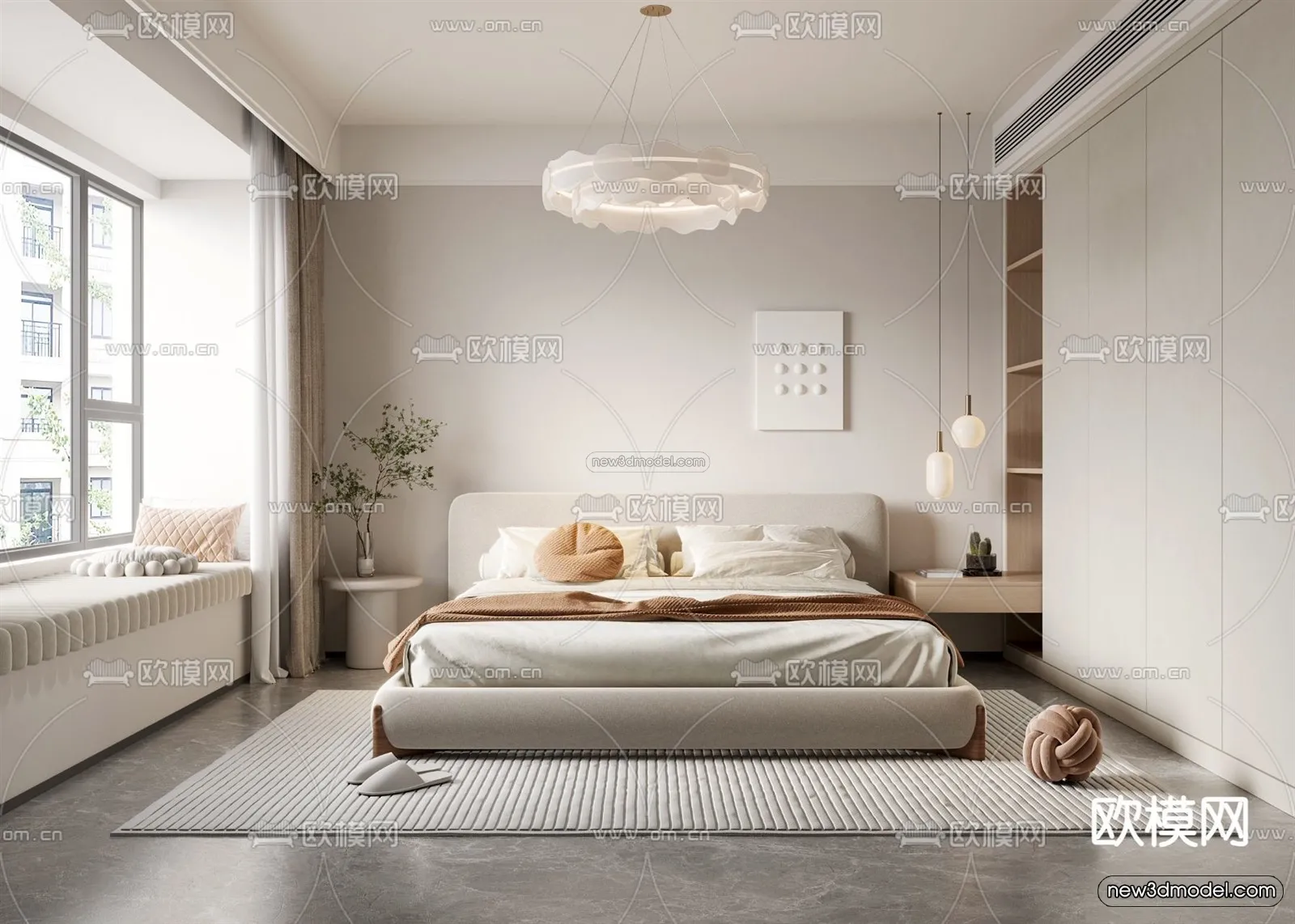 Cream Style Interior 3D Blocks – Bedroom 3D Model – 208 – VRAY
