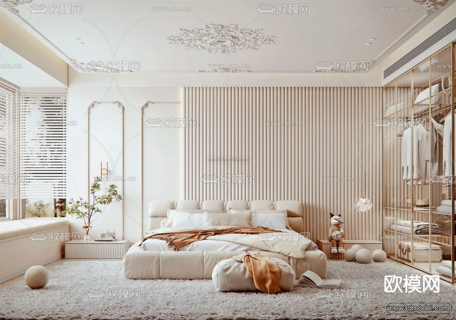 Cream Style Interior 3D Blocks – Bedroom 3D Model – 220 – VRAY