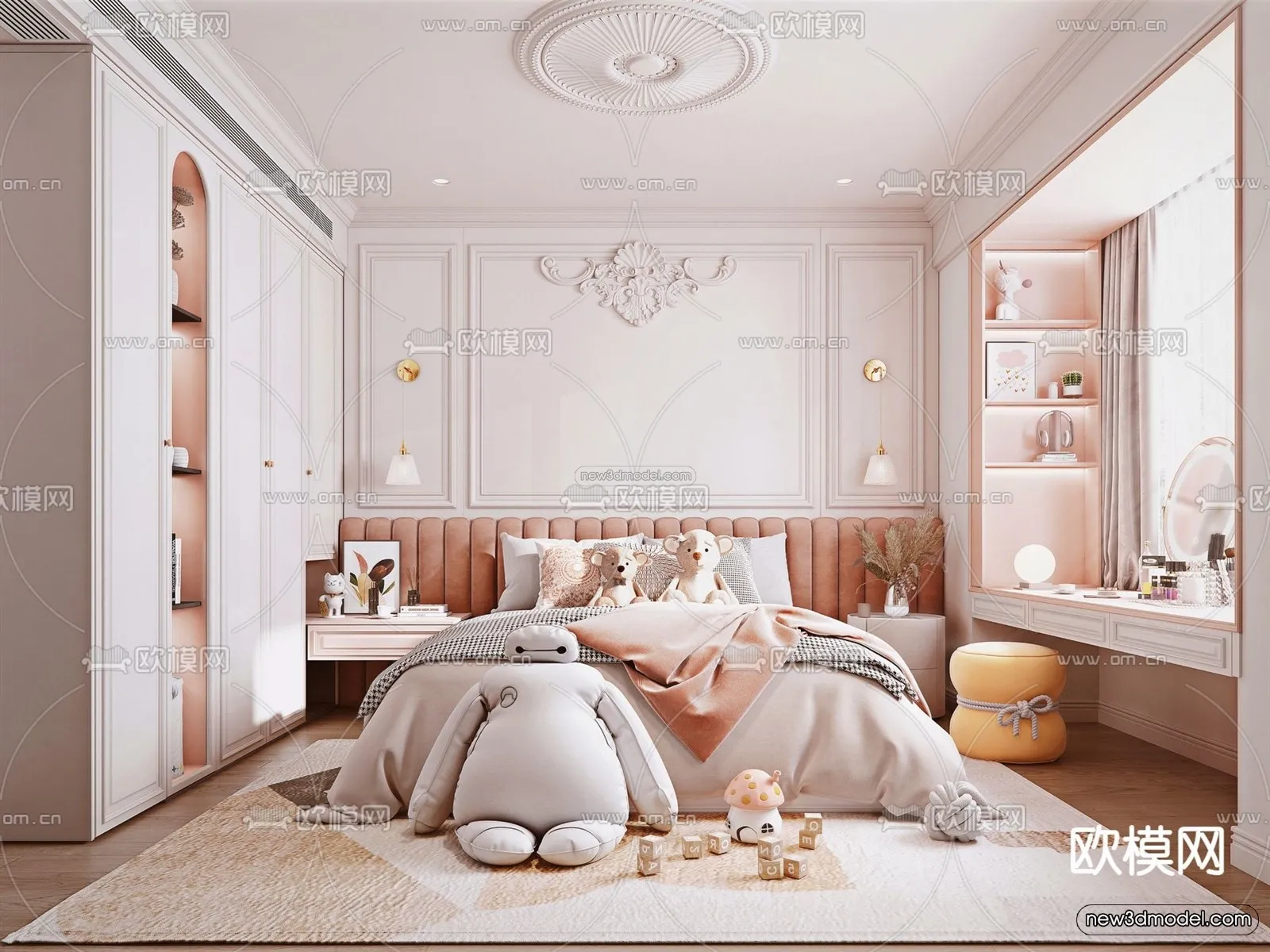 Cream Style Interior 3D Blocks – Bedroom 3D Model – 224 – VRAY