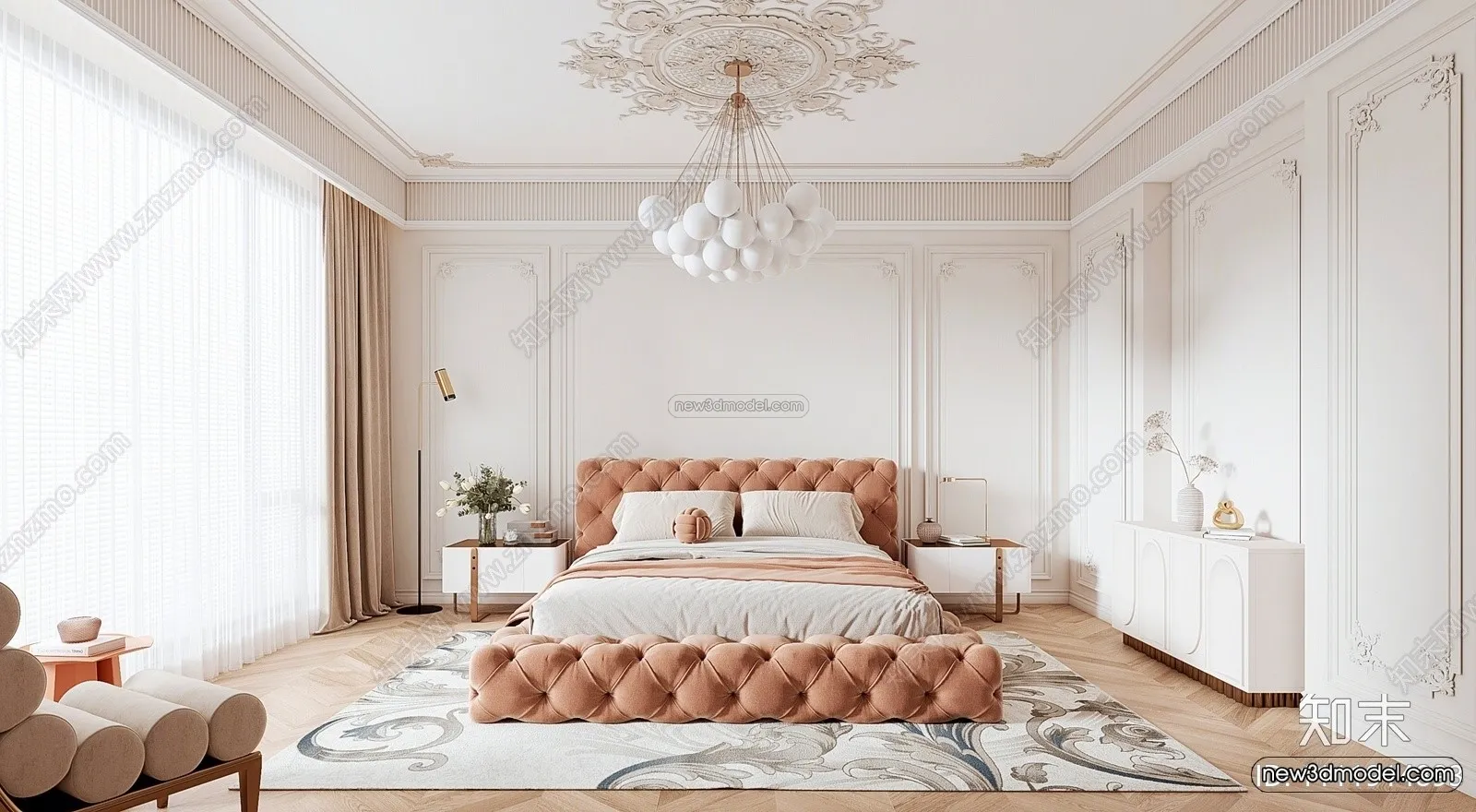 Cream Style Interior 3D Blocks – Bedroom 3D Model – 234 – VRAY