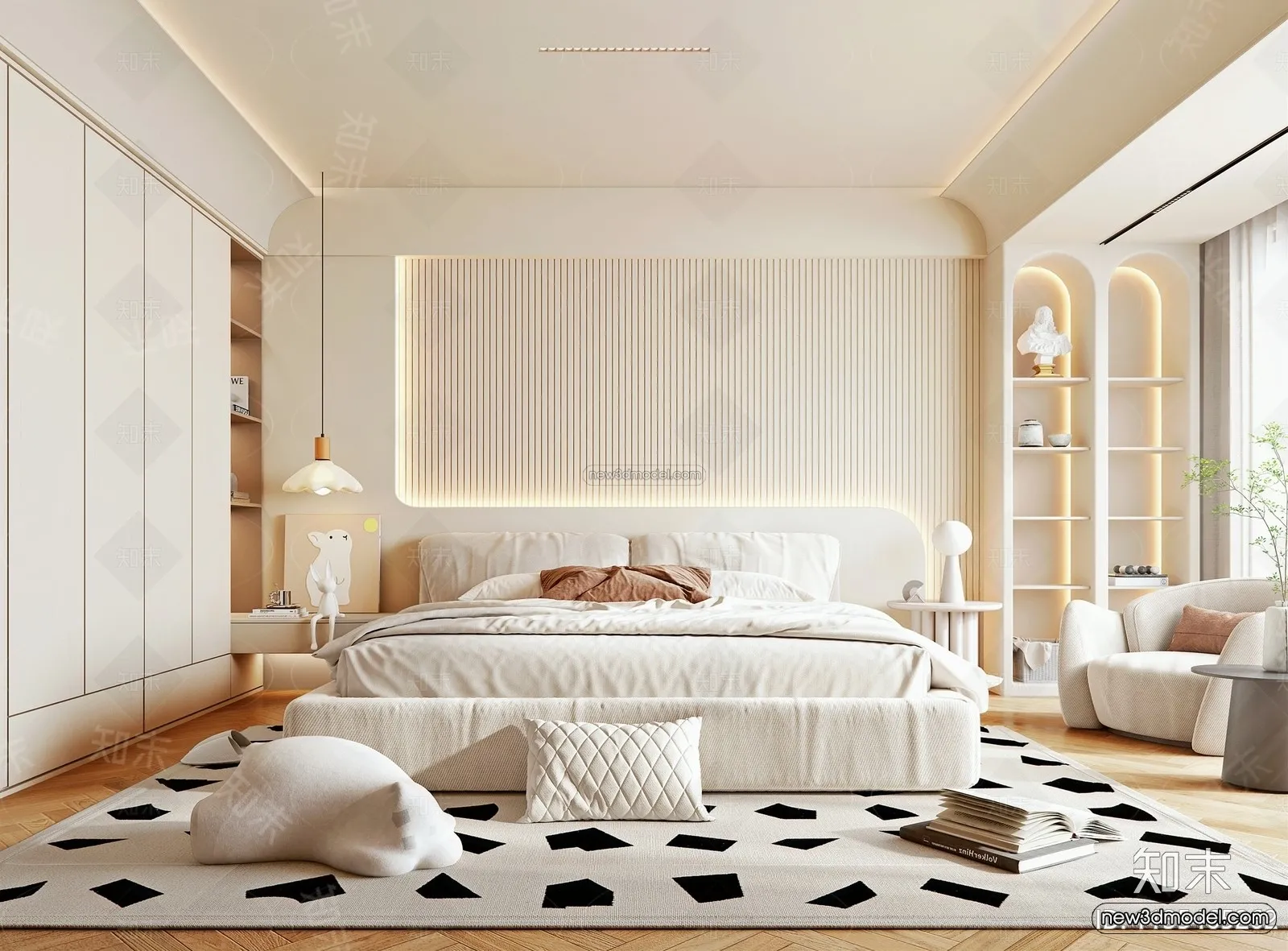 Cream Style Interior 3D Blocks – Bedroom 3D Model – 251 – VRAY