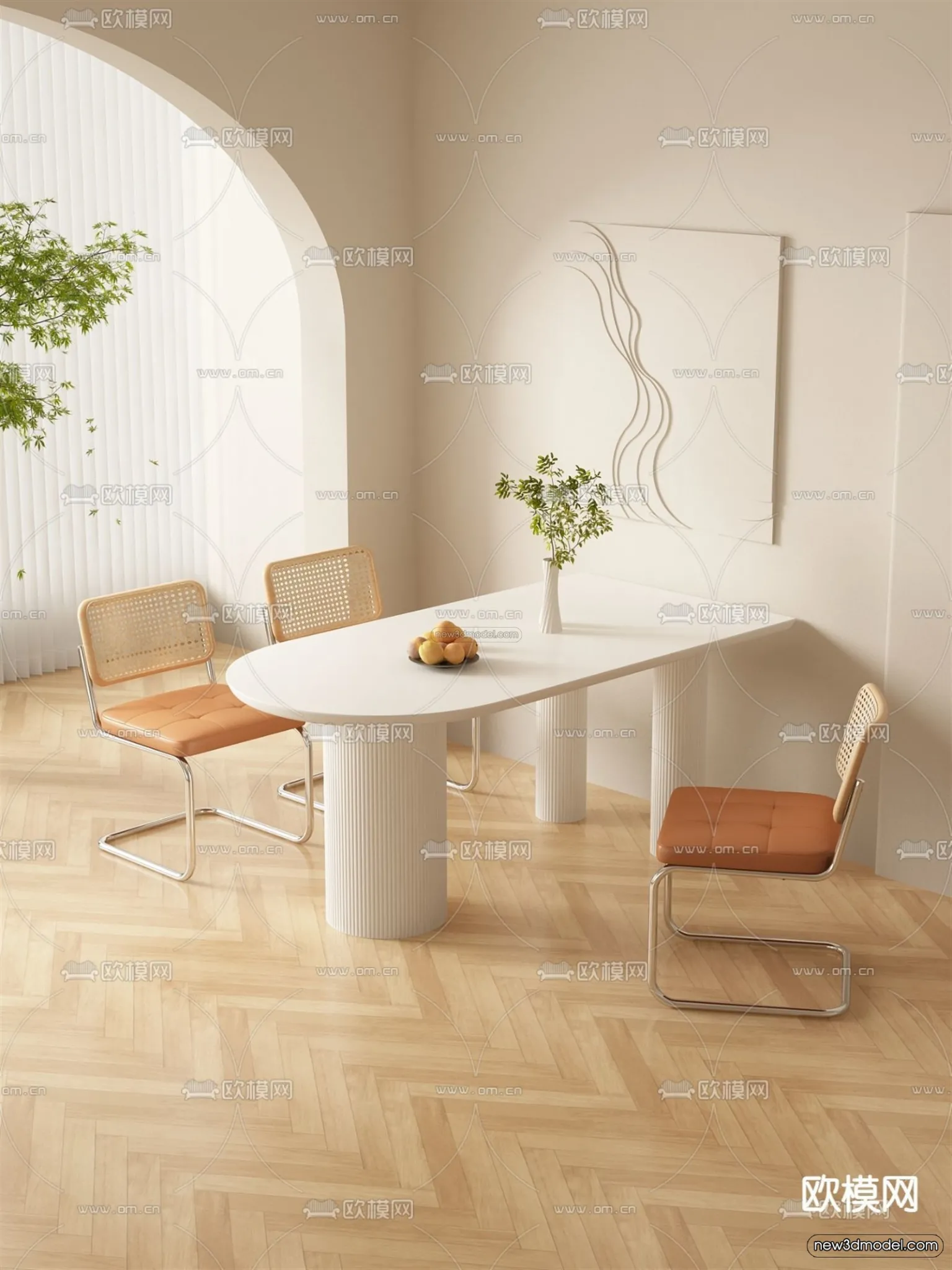 Cream Style Interior 3D Blocks – Dining Room 3D Model – 174 – VRAY