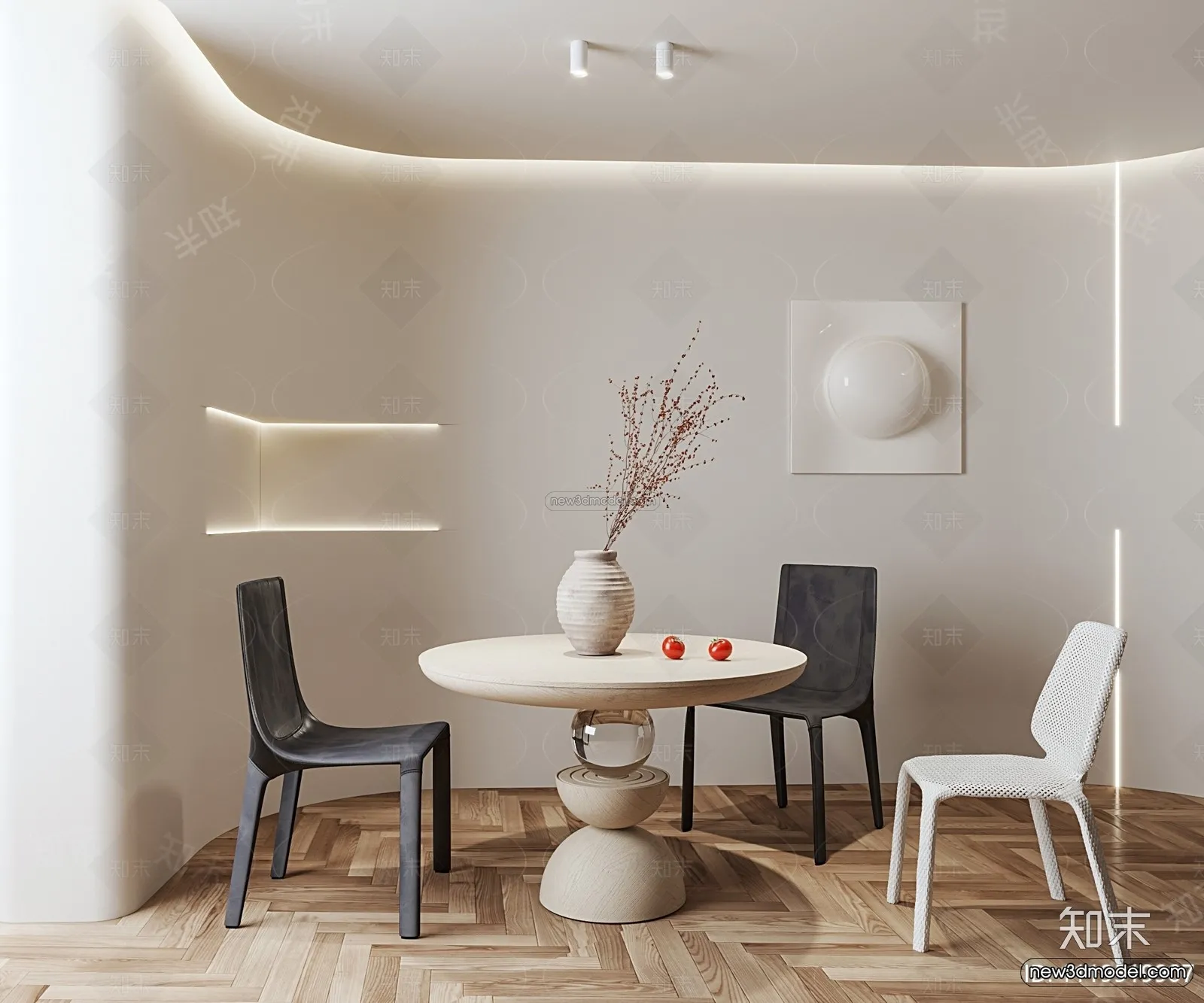 Cream Style Interior 3D Blocks – Dining Room 3D Model – 176 – VRAY