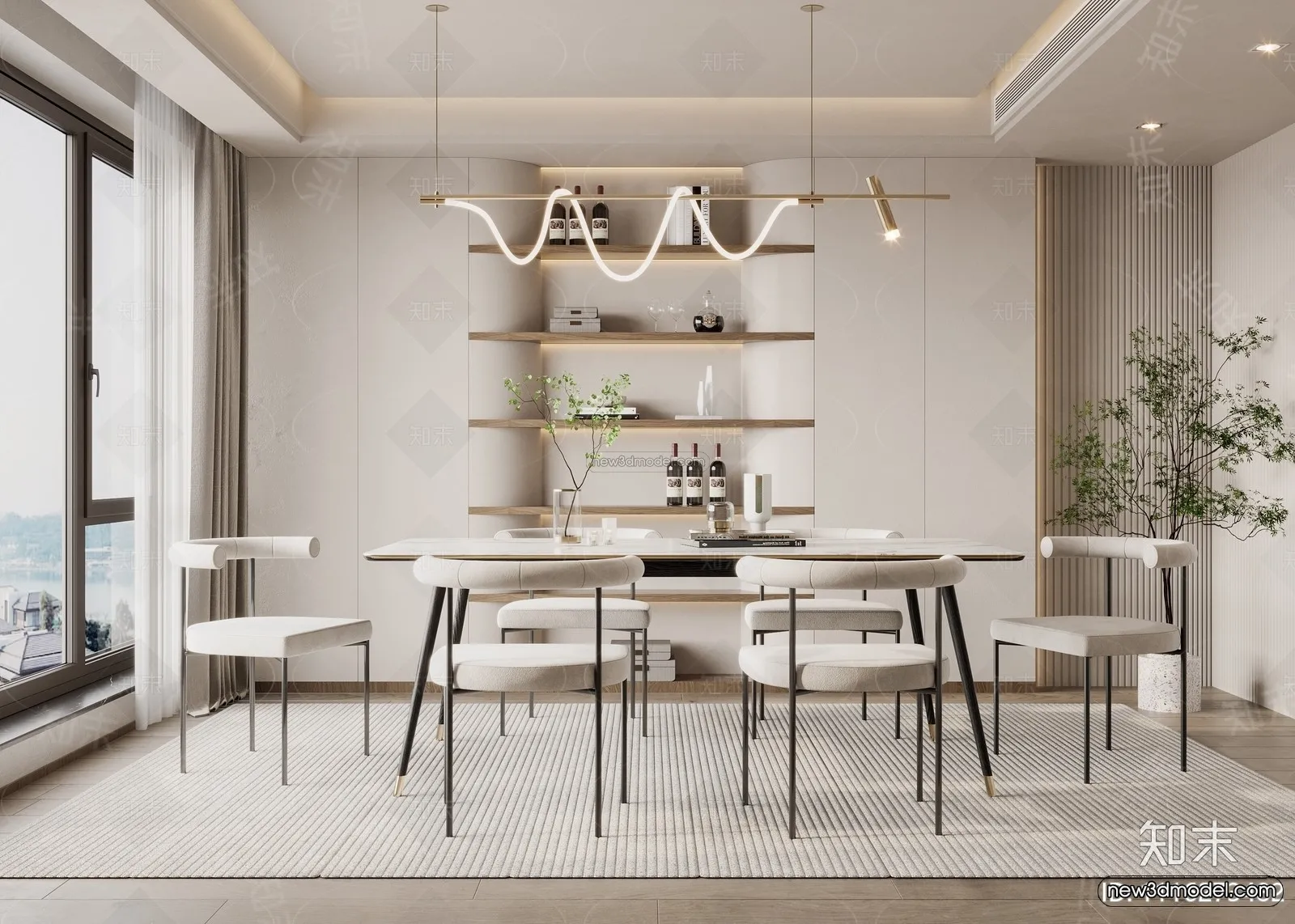 Cream Style Interior 3D Blocks – Dining Room 3D Model – 177 – VRAY