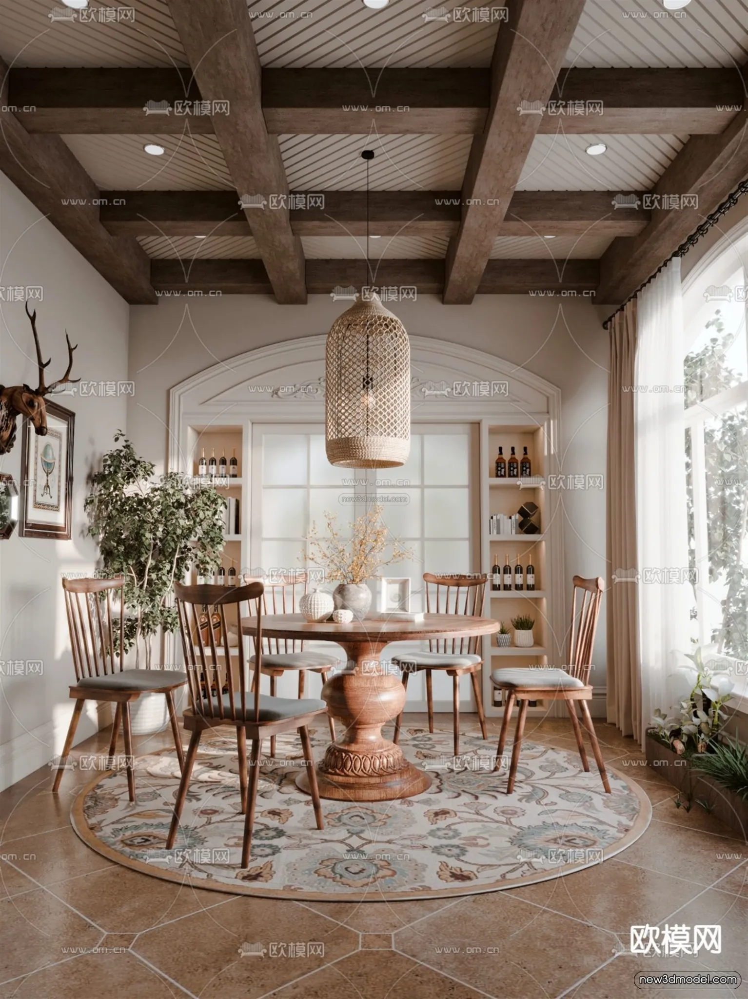 Cream Style Interior 3D Blocks – Dining Room 3D Model – 178 – VRAY