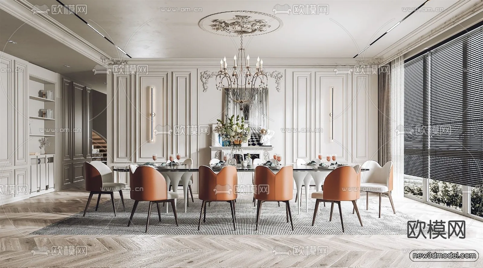 Cream Style Interior 3D Blocks – Dining Room 3D Model – 180 – VRAY