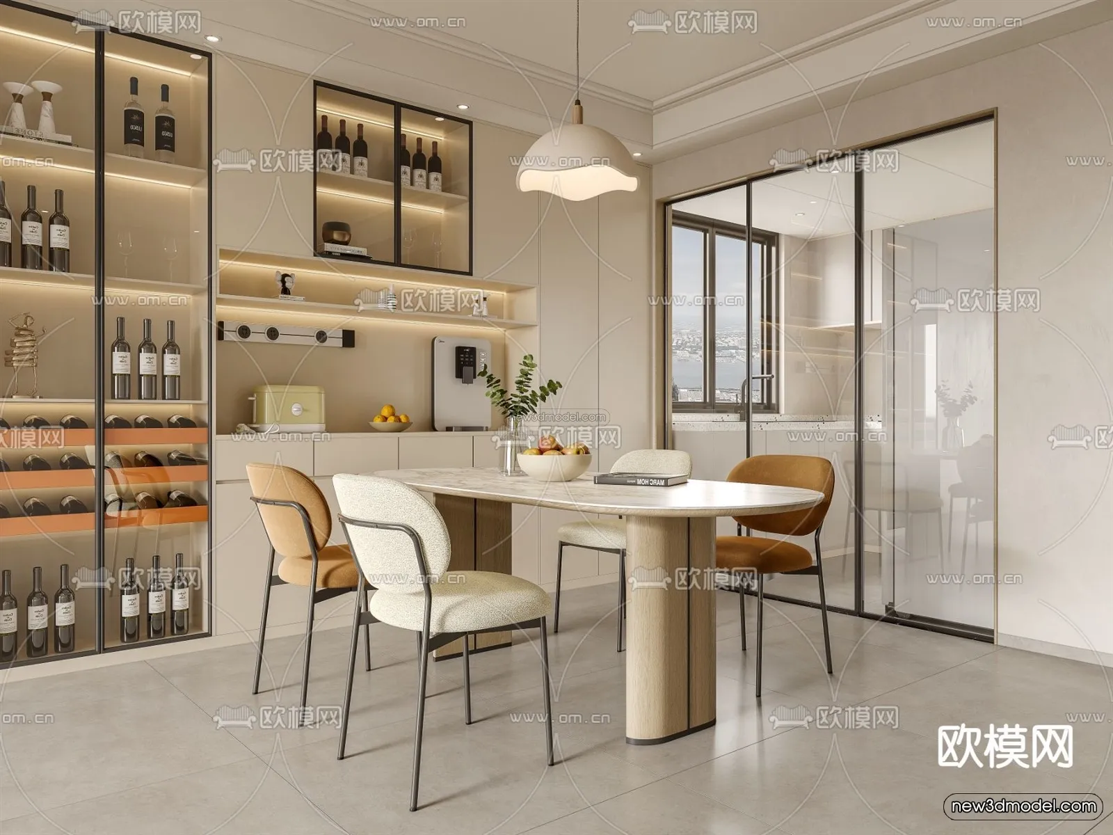 Cream Style Interior 3D Blocks – Dining Room 3D Model – 181 – VRAY