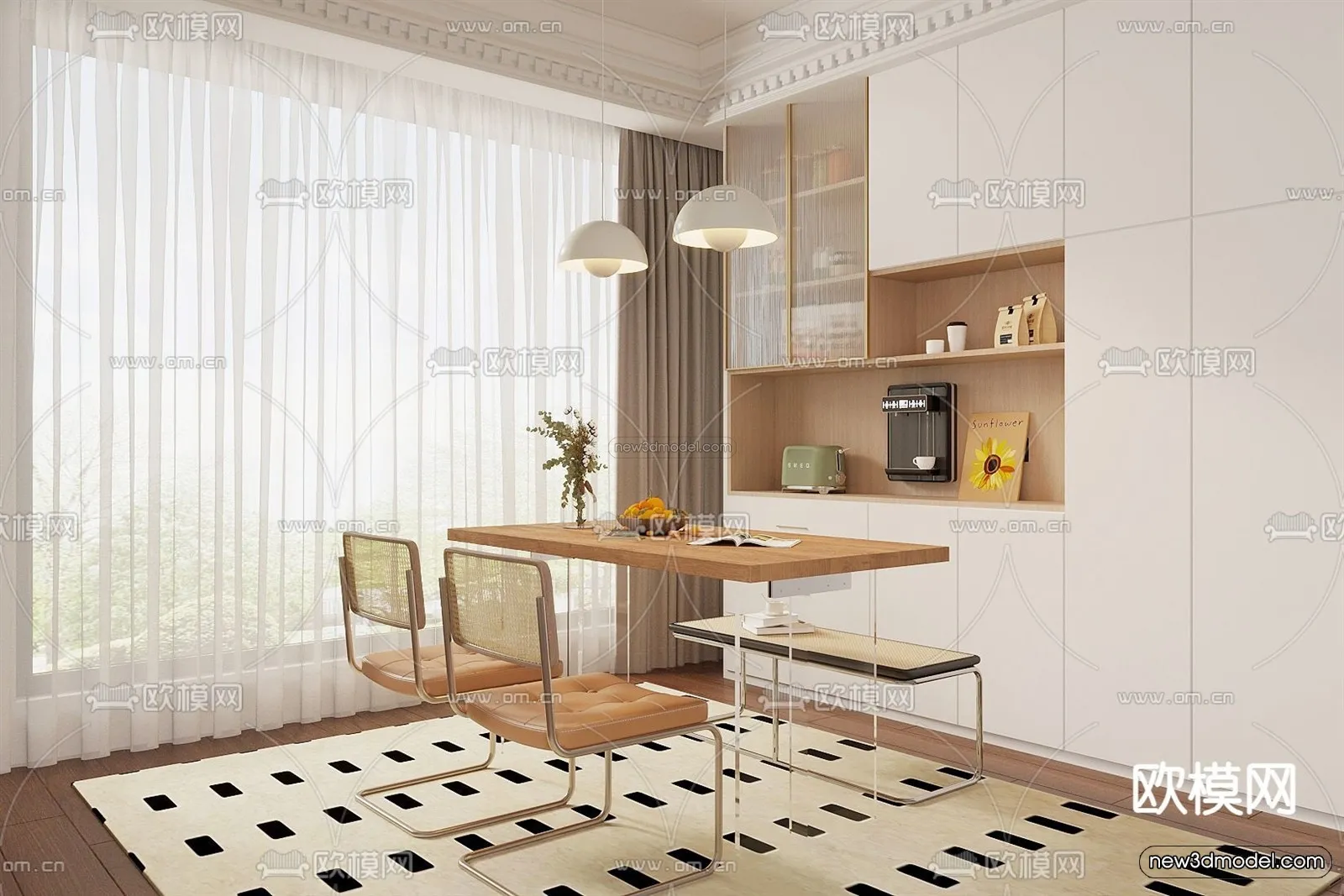 Cream Style Interior 3D Blocks – Dining Room 3D Model – 182 – VRAY