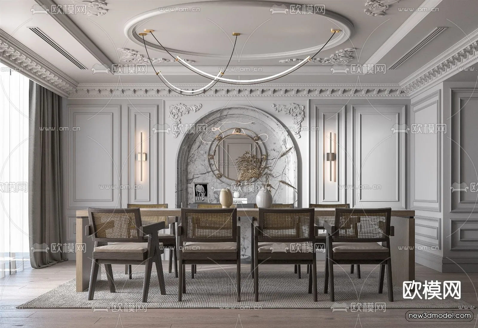Cream Style Interior 3D Blocks – Dining Room 3D Model – 183 – VRAY