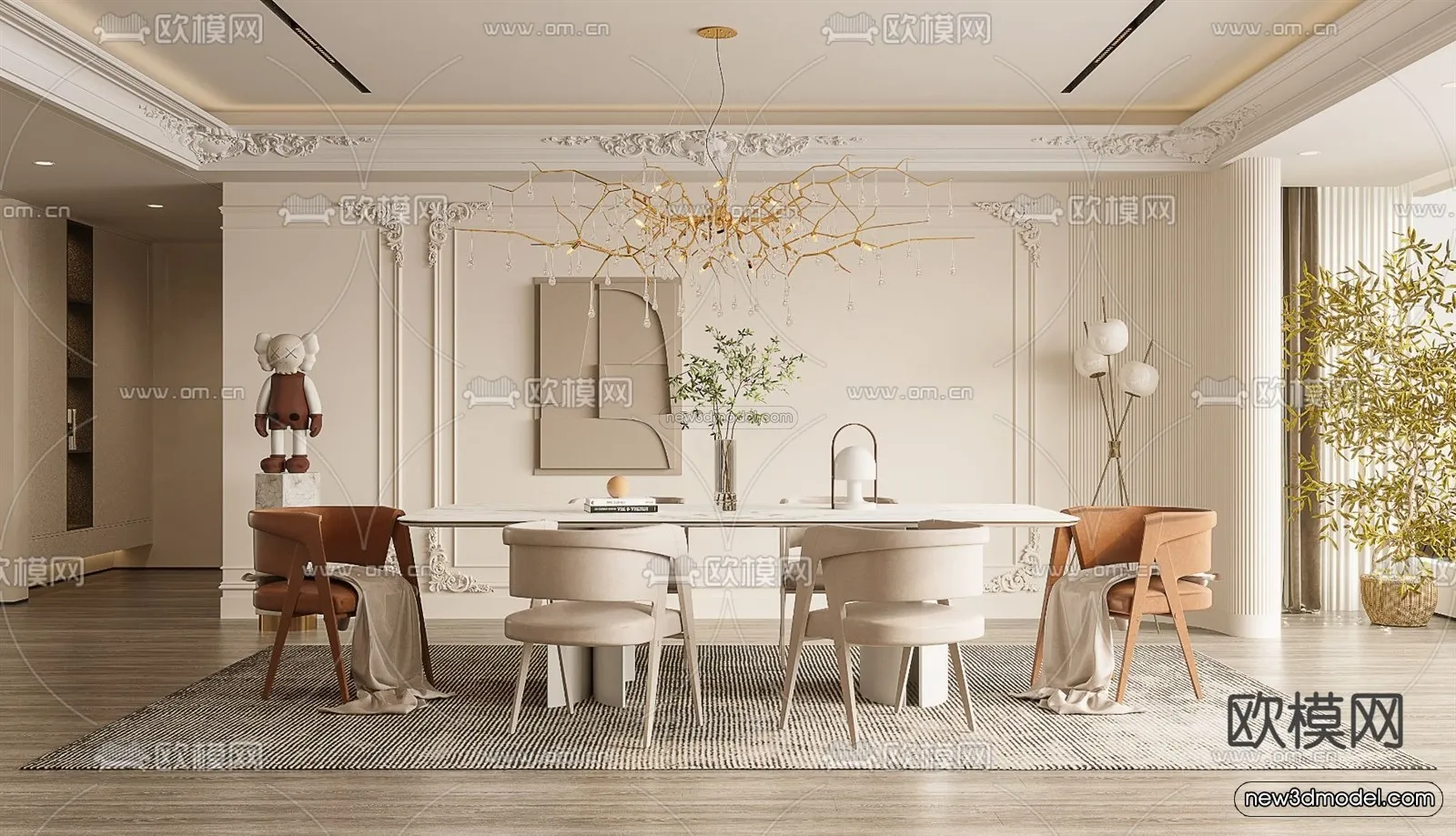Cream Style Interior 3D Blocks – Dining Room 3D Model – 184 – VRAY