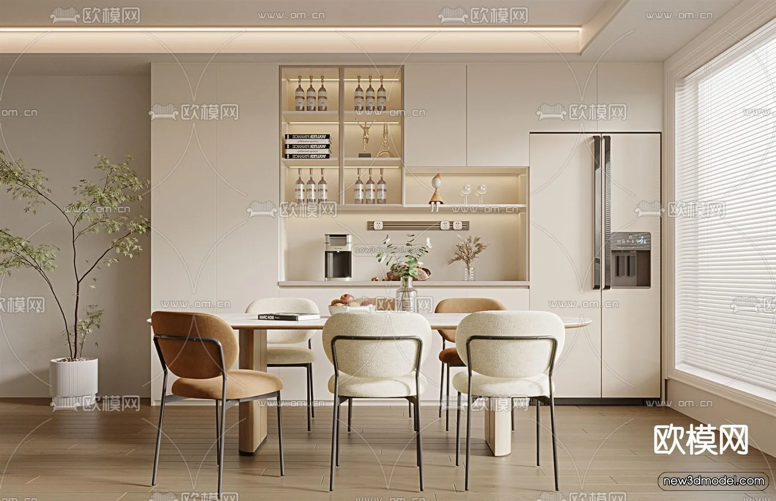 Cream Style Interior 3D Blocks – Dining Room 3D Model – 185 – VRAY
