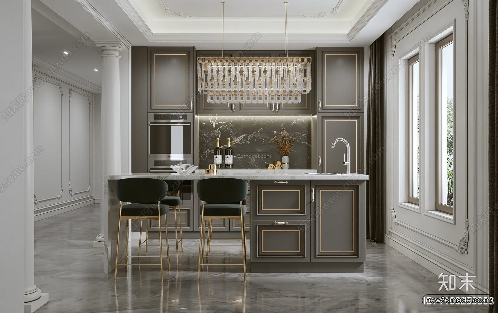 Cream Style Interior 3D Blocks – Kitchen 3D Model – 263 – VRAY