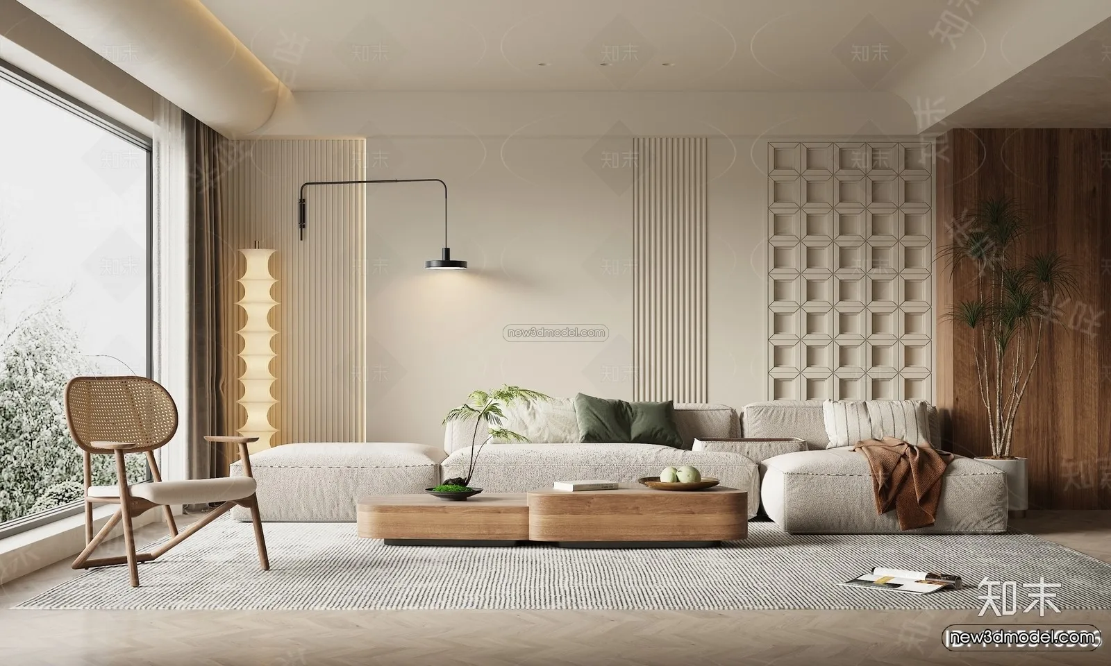 Cream Style Interior 3D Blocks – Living Room 3D Model – 002 – VRAY
