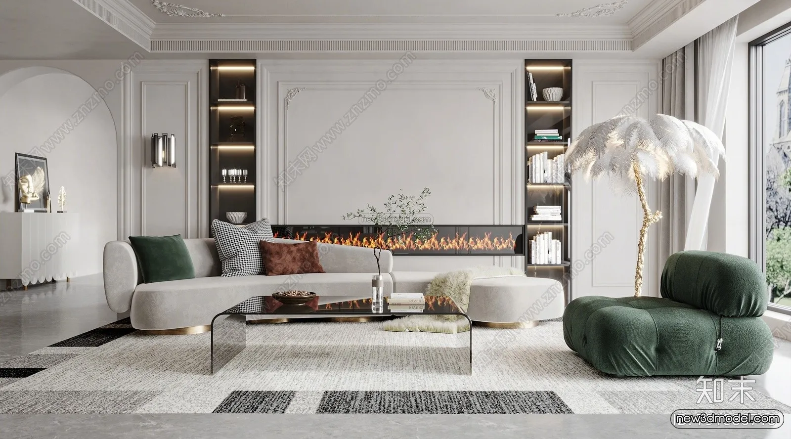 Cream Style Interior 3D Blocks – Living Room 3D Model – 041 – VRAY