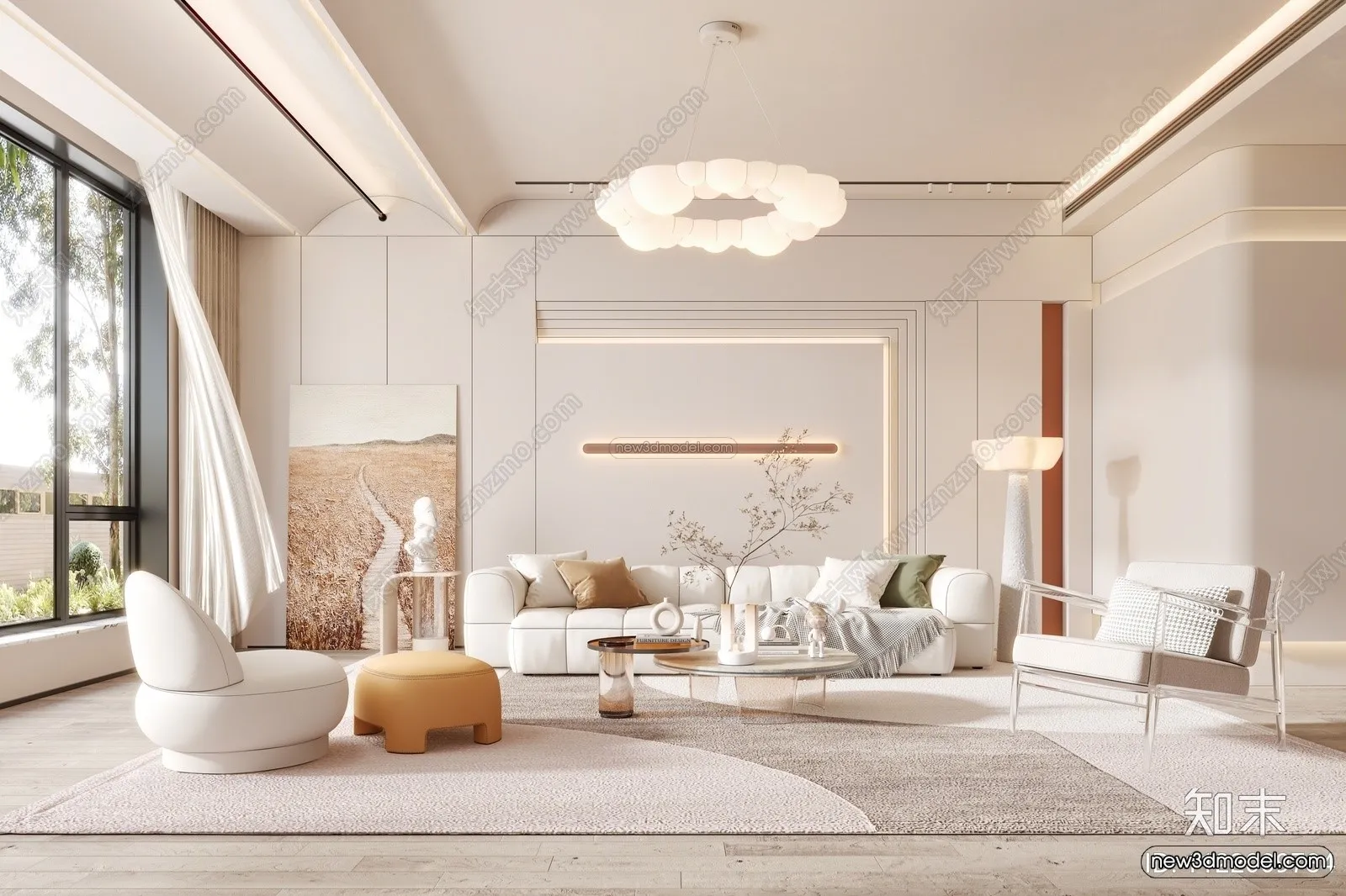 Cream Style Interior 3D Blocks – Living Room 3D Model – 052 – VRAY