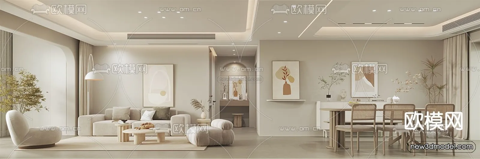 Cream Style Interior 3D Blocks – Living Room 3D Model – 080 – VRAY