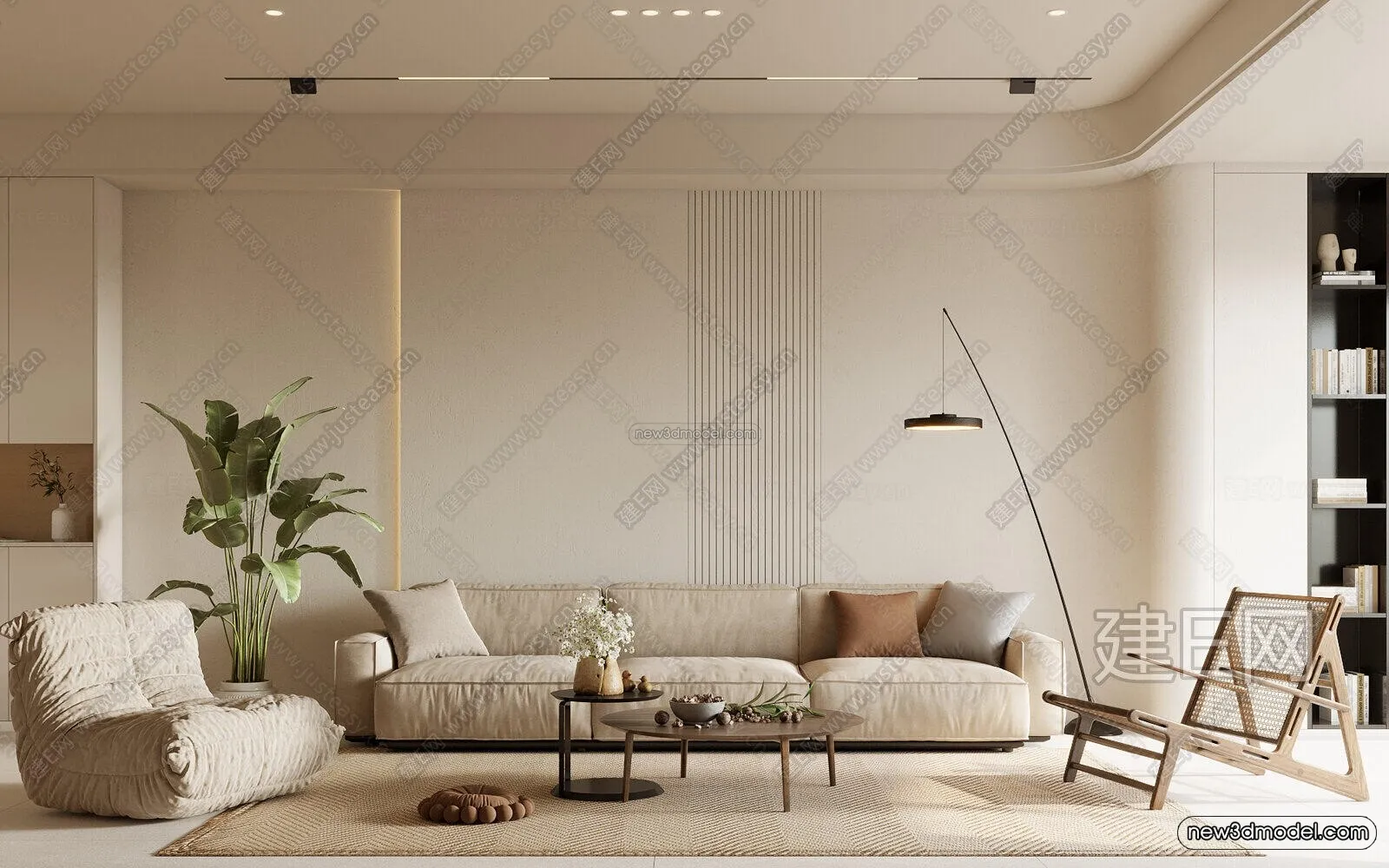 Cream Style Interior 3D Blocks – Living Room 3D Model – 081 – VRAY