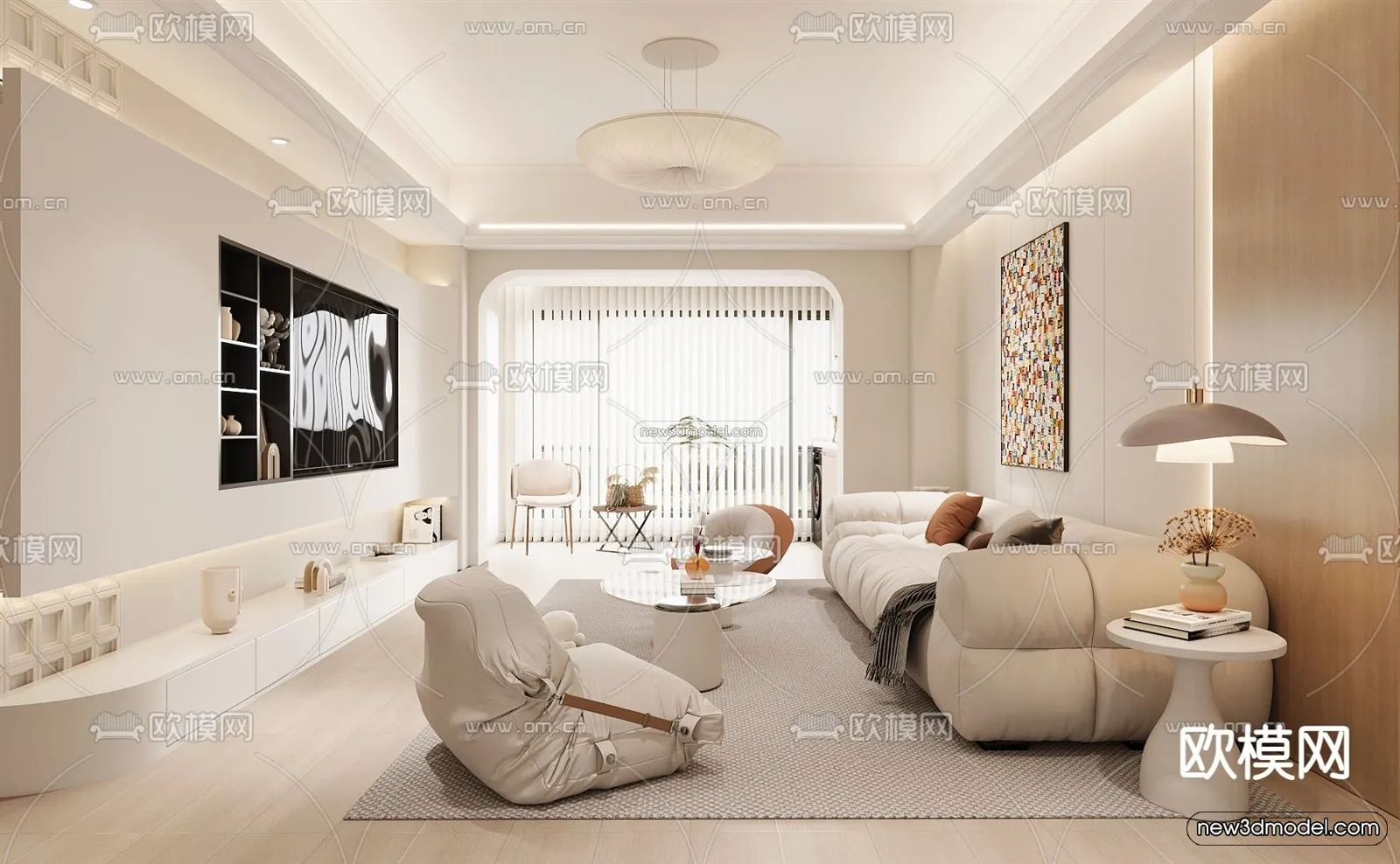 Cream Style Interior 3D Blocks – Living Room 3D Model – 082 – VRAY
