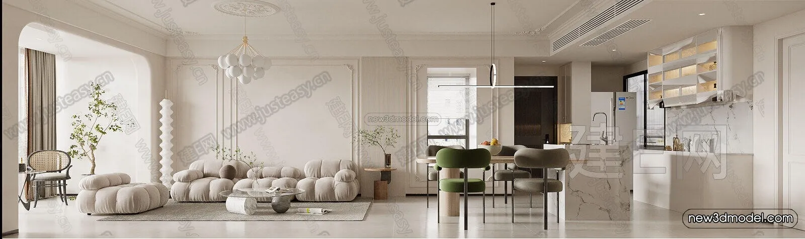 Cream Style Interior 3D Blocks – Living Room 3D Model – 087 – CORONA