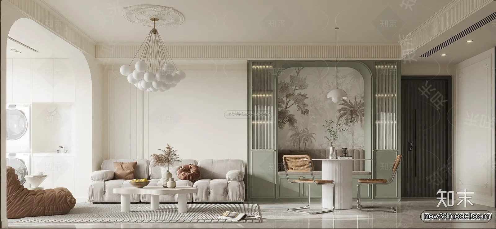 Cream Style Interior 3D Blocks – Living Room 3D Model – 092 – VRAY