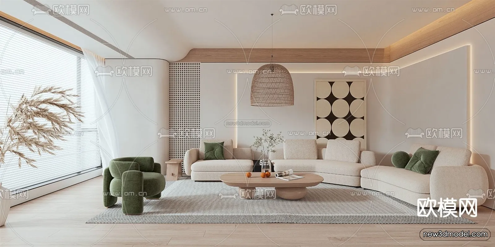 Cream Style Interior 3D Blocks – Living Room 3D Model – 103 – VRAY