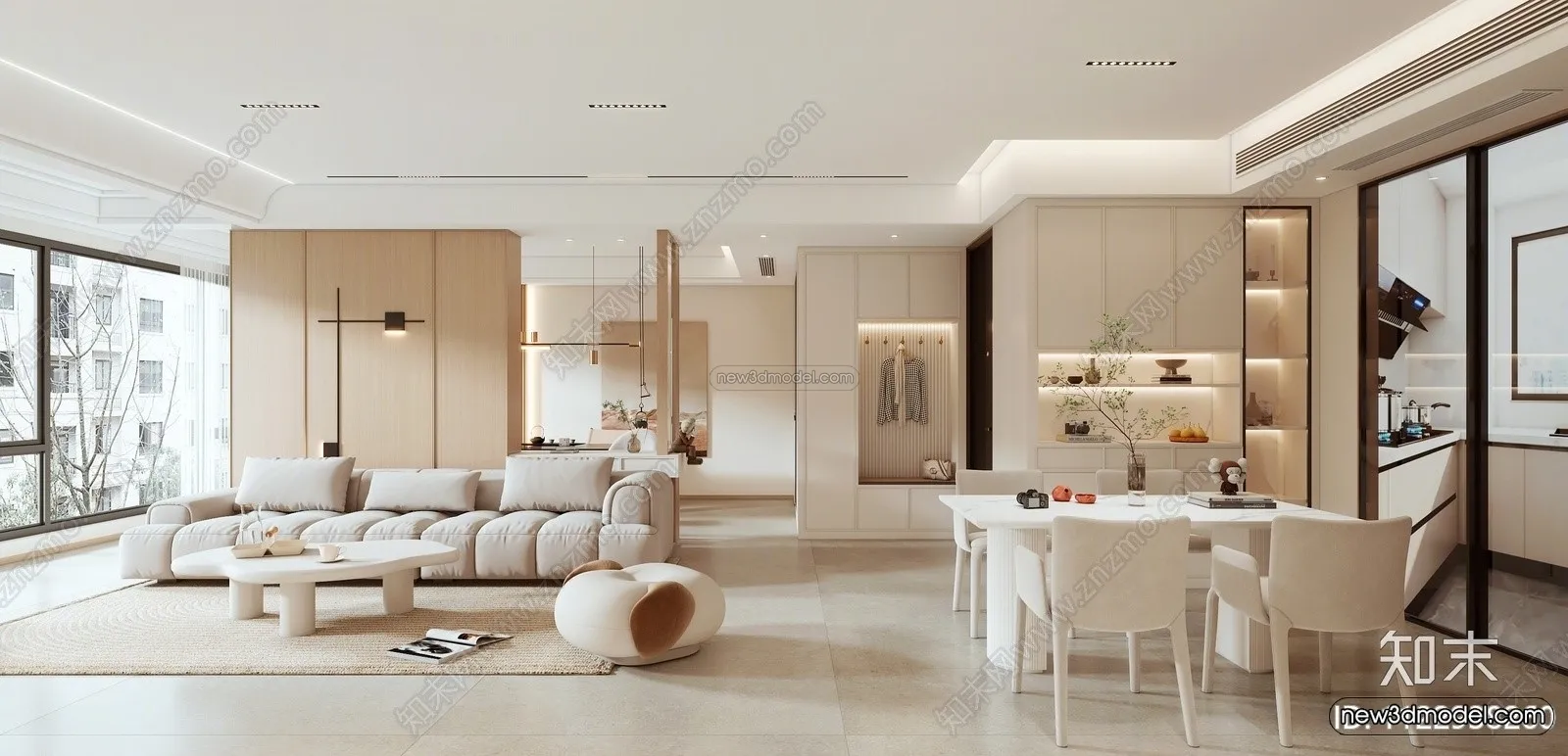 Cream Style Interior 3D Blocks – Living Room 3D Model – 110 – VRAY