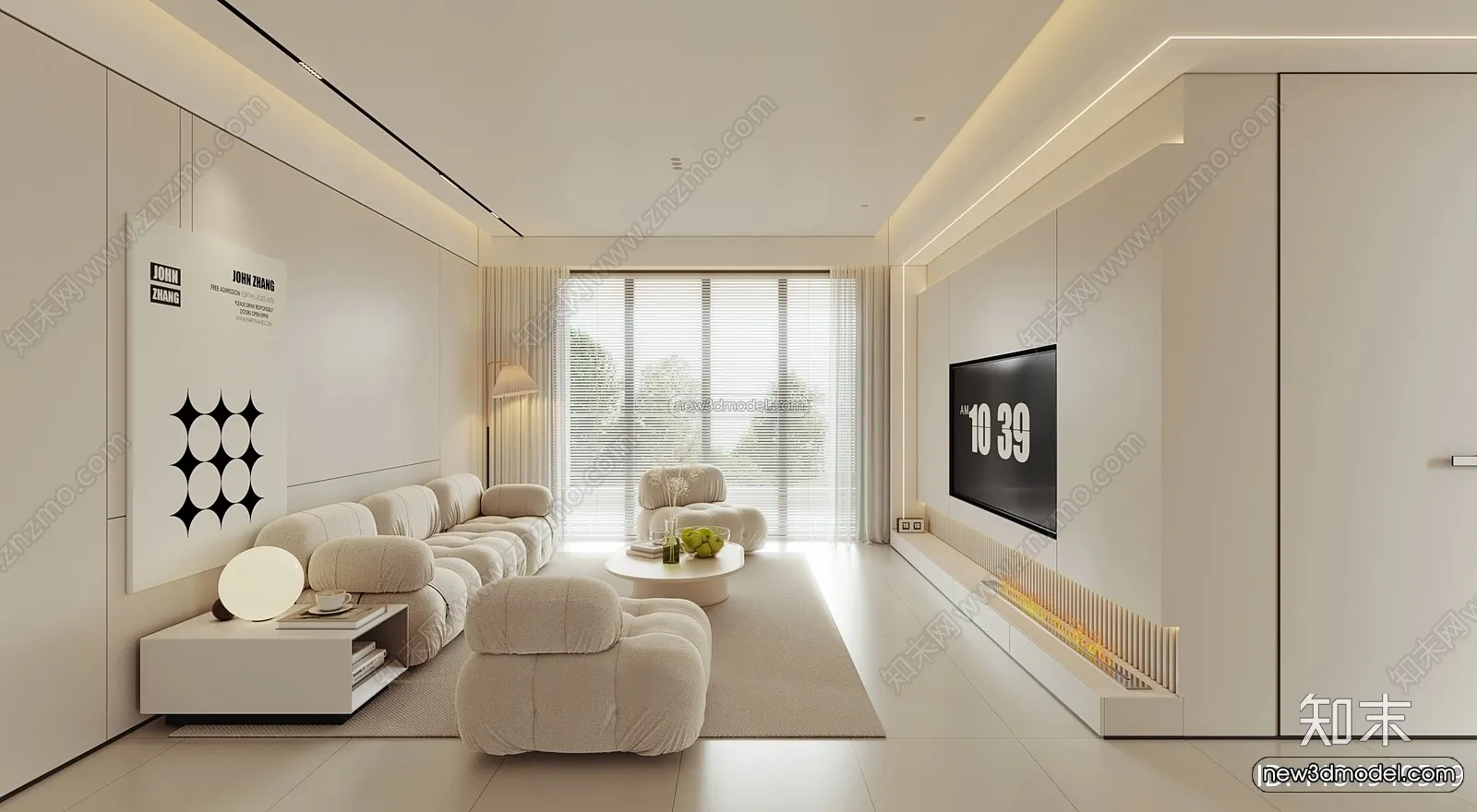 Cream Style Interior 3D Blocks – Living Room 3D Model – 116 – VRAY
