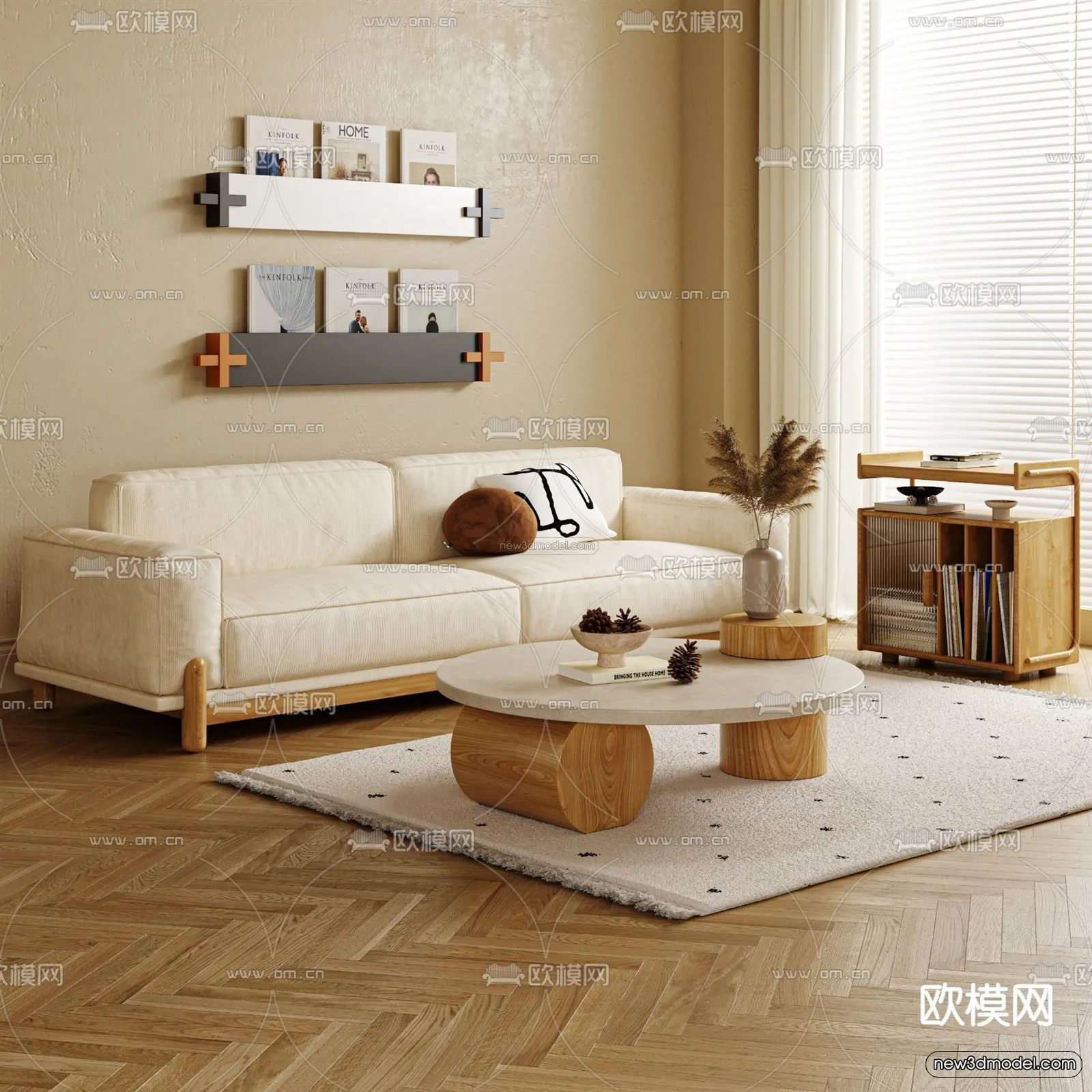 Cream Style Interior 3D Blocks – Living Room 3D Model – 134 – VRAY