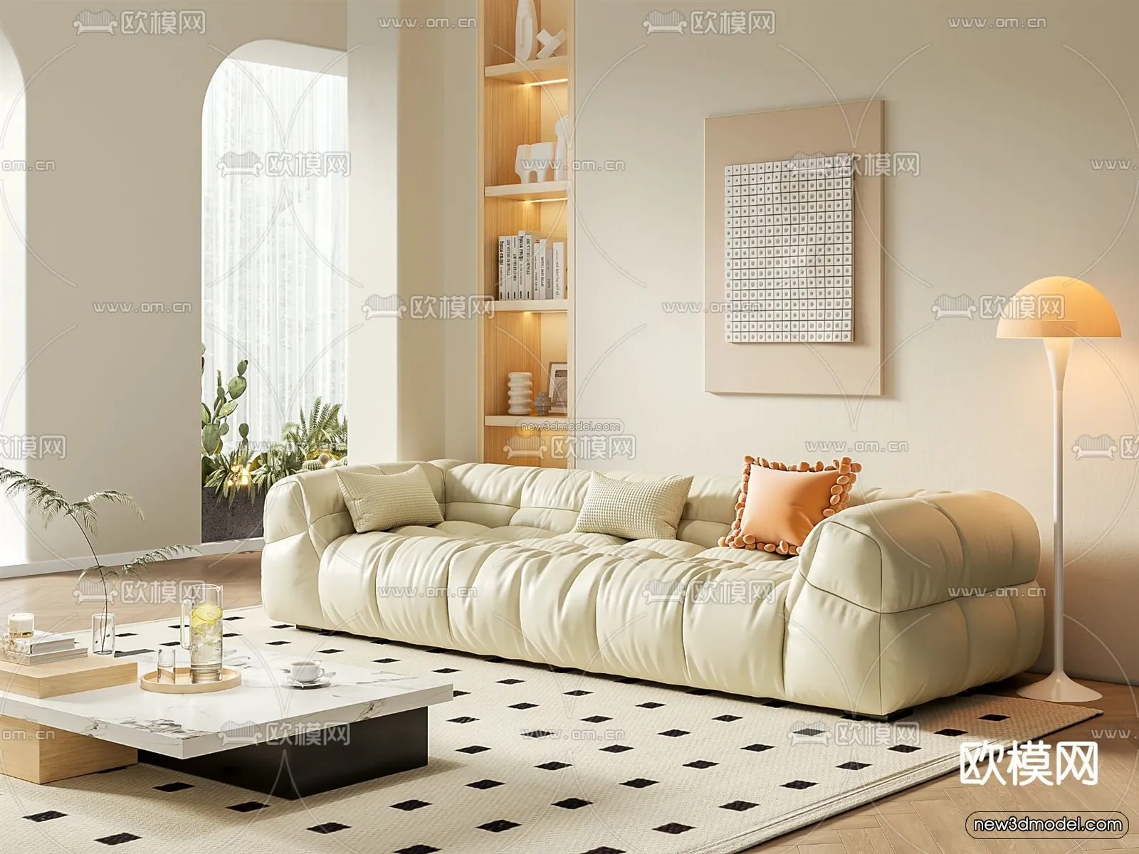 Cream Style Interior 3D Blocks – Living Room 3D Model – 136 – VRAY