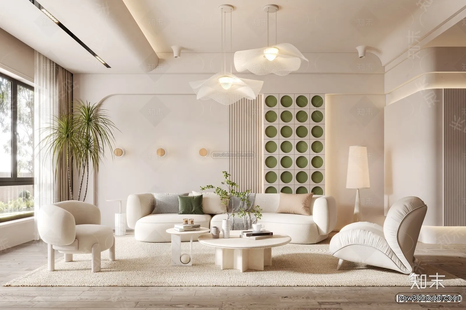 Cream Style Interior 3D Blocks – Living Room 3D Model – 143 – VRAY