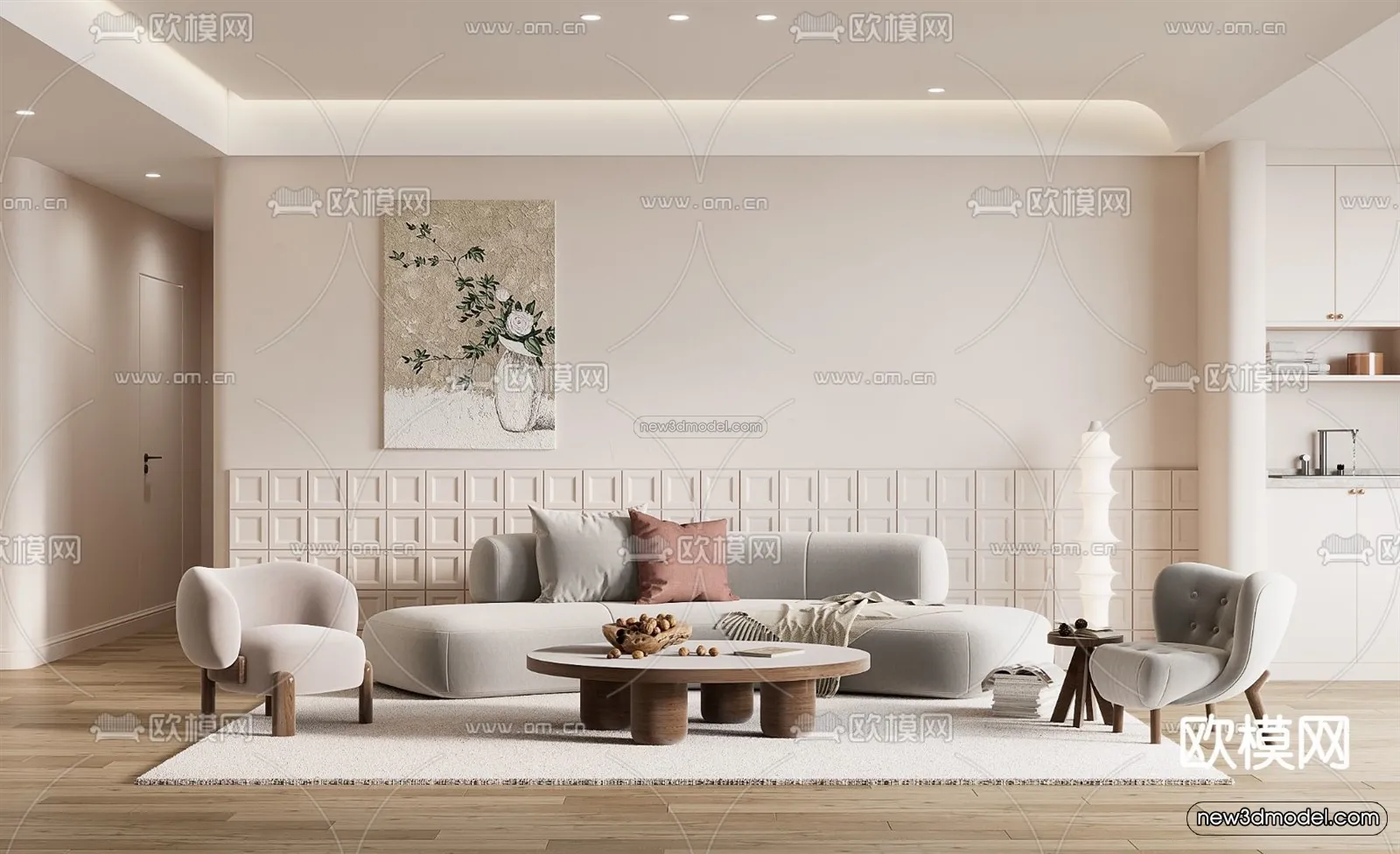 Cream Style Interior 3D Blocks – Living Room 3D Model – 152 – VRAY