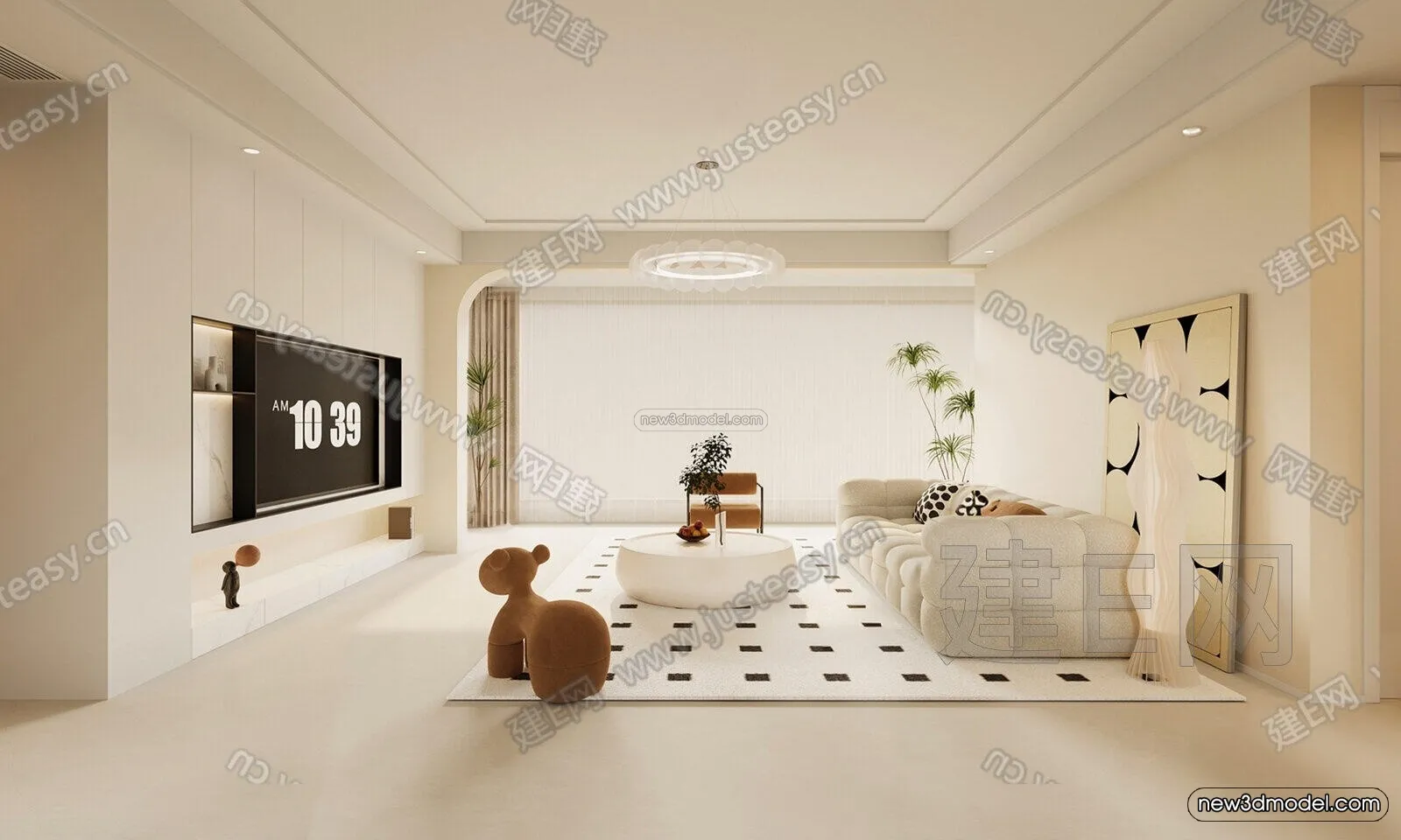 Cream Style Interior 3D Blocks – Living Room 3D Model – 162 – CORONA