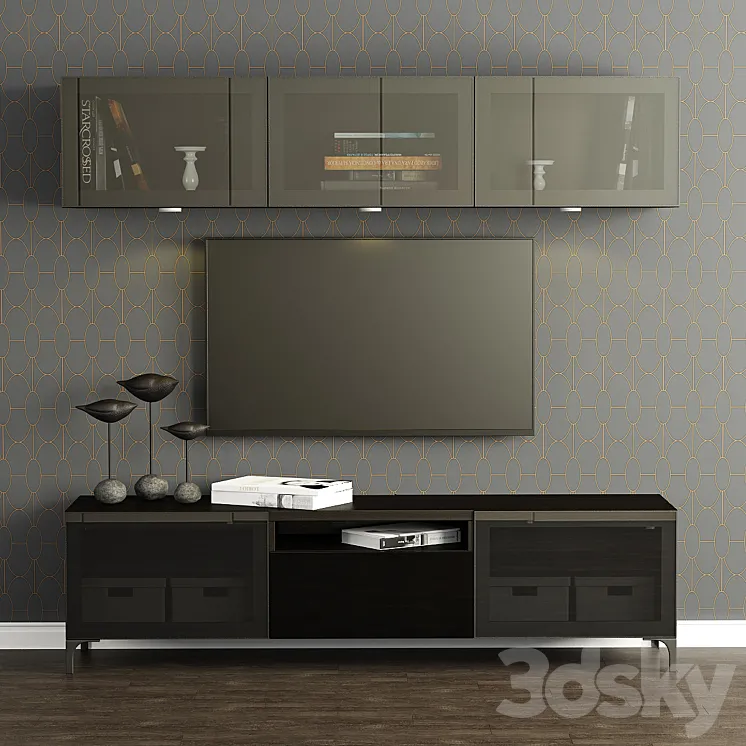 Cupboard for TV and multimedia Ikea Besta \/ Best with shelves. 3DS Max