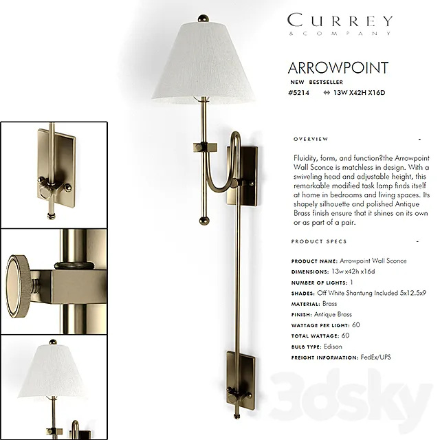 CURREY &COMPANY Arrowpoint Wall Sconce 3D Model 3ds Max