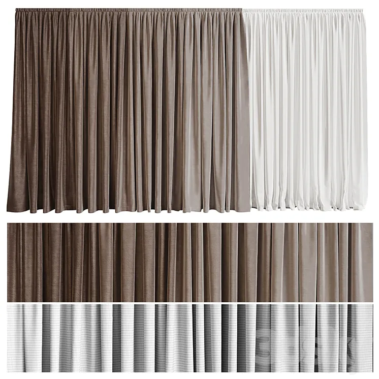 Curtain in four shades with tulle 3DS Max