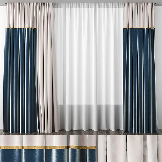 Curtain ivory and blue velvet 3DS Max Model